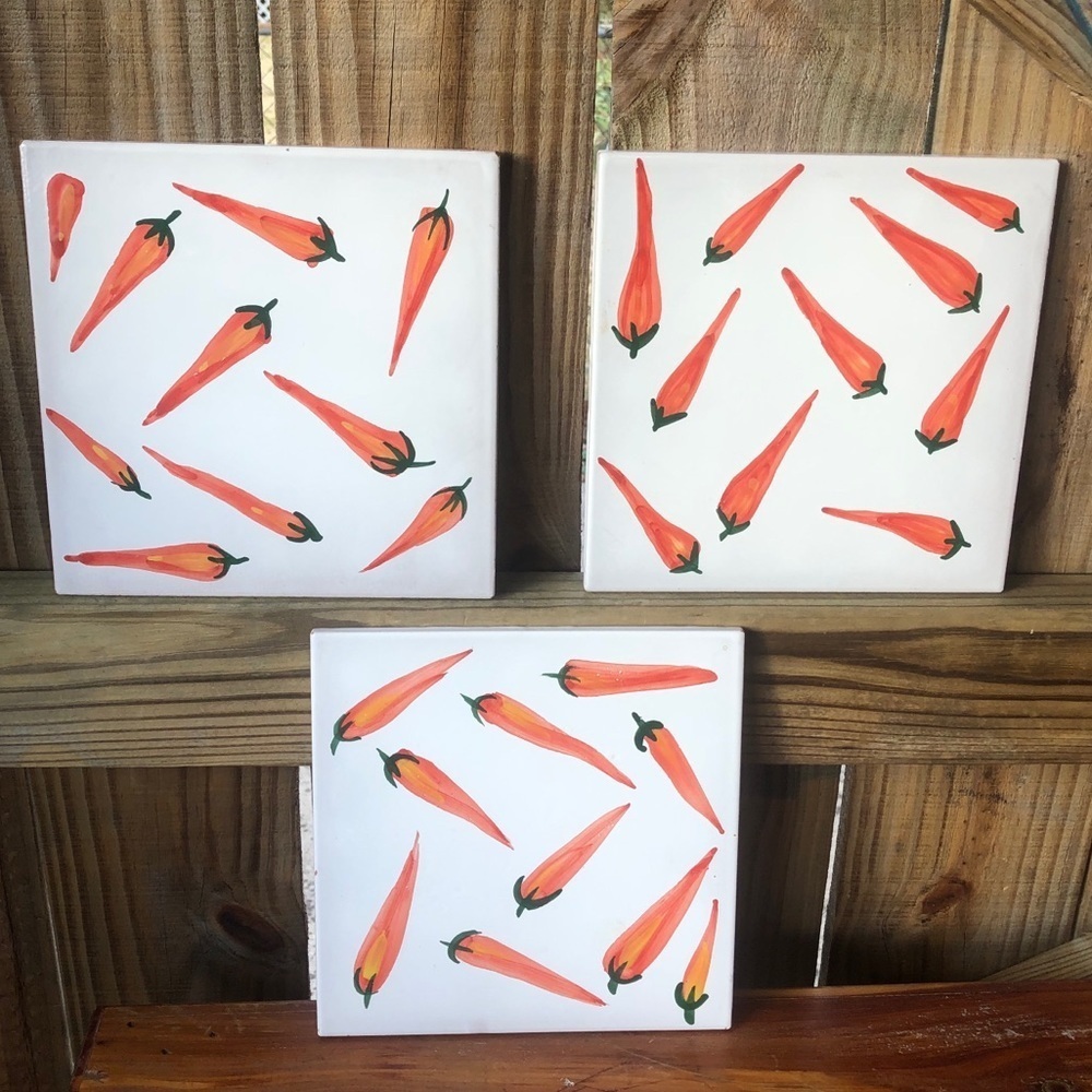 Set of 3 Amora Hand Painted Carrots  Italian Tiles 8” x 8”